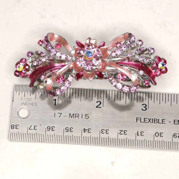 Rhinestone Pink Hair Clip Barrette Prom Party Wedding Bridal Gem - Picture 3 of 7